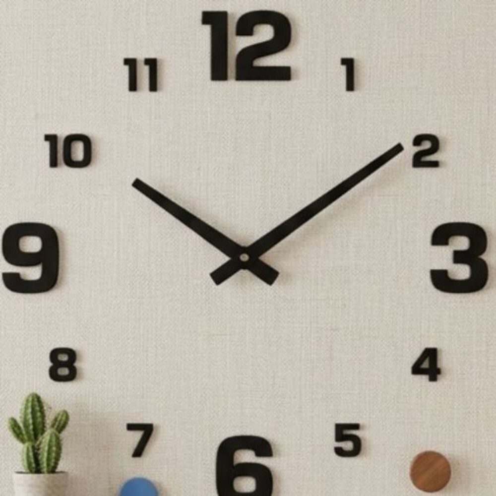 Frameless DIY Wall Clock, Large 3D DIY Wall Clock, Modern 3D Wall Clock Black